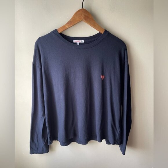 SUNDRY Navy Blue Heart oversized boxy Sweatshirt - Picture 3 of 11